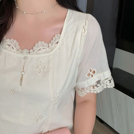 Slightly fat mm solid color temperament lace edge square collar dress for women 200 Jin [Jin equals 0.5 kg] plus size small belly-covering skirt 1391 picture color XL 120-140 Jin [Jin equals 0.5 kg]