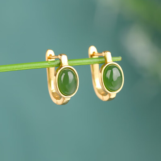 Little Silversmith Hetian Jade Jasper S925 Silver Earring Buckle Women's New Chinese Style National Style Jade Green Earrings Earrings Earrings Earrings Good Gifts