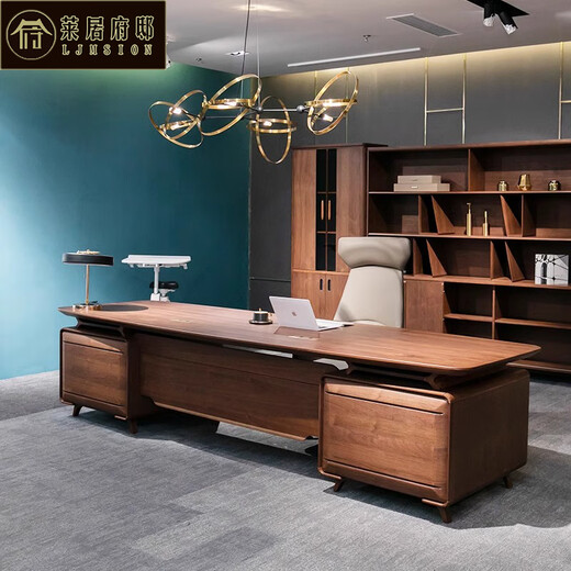 Laiju Mansion Solid Wood Boss Desk President's Desk New Chinese Style Executive Desk Desk Simple Modern Table and Chair Combination File Cabinet 2.0 Meter Boss Desk