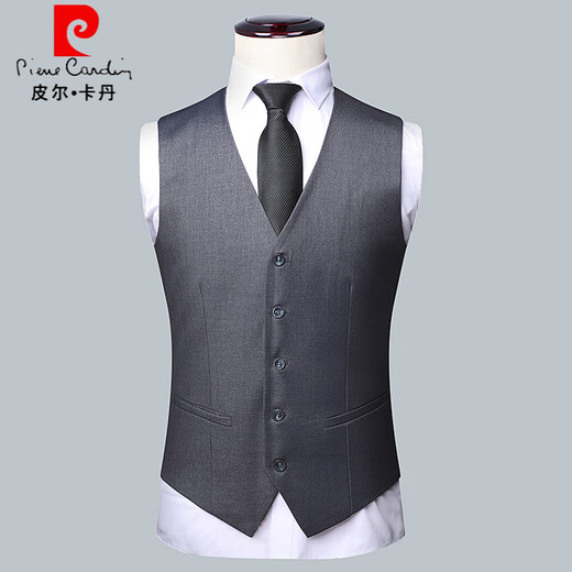Pierre Cardin high-end brand best man groom wedding dress business professional formal suit three-piece men's suit suit gray two-button top + pants + blue striped collar XS 160 (recommended 80-90Jin Jin equals 0.5 kg)