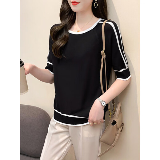 Hengyuanxiang Pull Femmes Round Cou Round Loose intérieur et pull extérieur Femmes Pullover Base Shirt 2025 Coréen Automne et hiver NOUVEAU NOIVE Black [manches longues] peluche 2xl