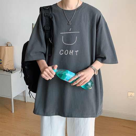 尘行者美式重磅短袖t恤男纯棉夏季休闲宽松青少年五分半截袖高街打底衫 【畅销版 230G短T】T675白色 2XL