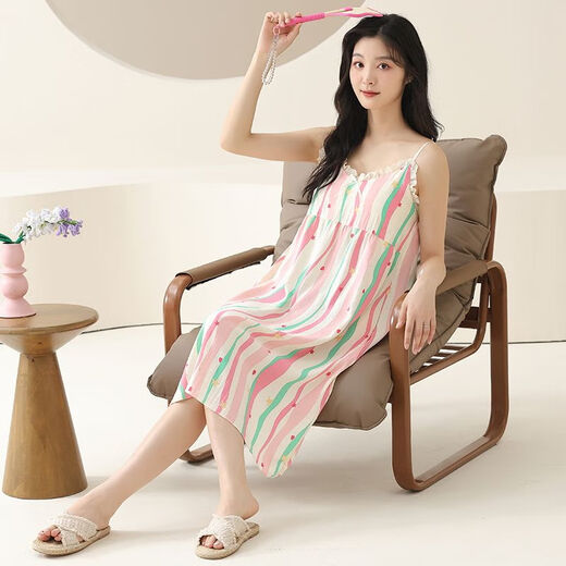西忘睡裙女夏季带胸垫一体2025年新款性感田园风吊带睡衣可外穿家居服 C6625 小猫咪 M