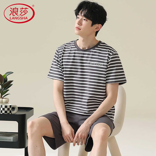 浪莎（LangSha）品牌男士睡衣男夏季短袖纯棉男款夏天薄2025新款男生大码家居服 HDE-9928 L 男