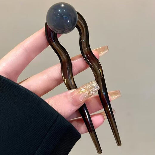 Jiaenbe Kokosnuss Kokosnuss gefrorene runde Perlen Retro einfache Perlen U-förmige Haarnadel Frauen 2025 Neues High-End-Sommer-Blasenhaarzubehör U-förmige runde Perlen Haarnadel (Karamellfarbe) Single