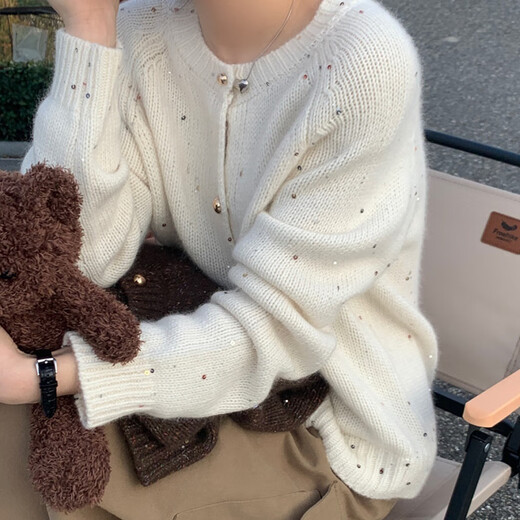 ROMON high-end sweater women's sweater cardigan women's clothing 2025 spring and autumn fashion round neck long sleeve thick temperament jacket for women red one size / slightly hair loss / mind careful shooting