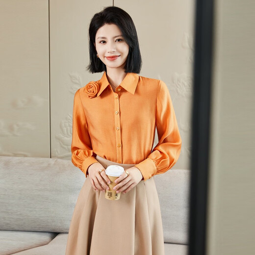 FHHUABD橘色衬衫套装女2025新款感小个子气质职业装女士衬衣上衣秋季 1098卡其裙 S
