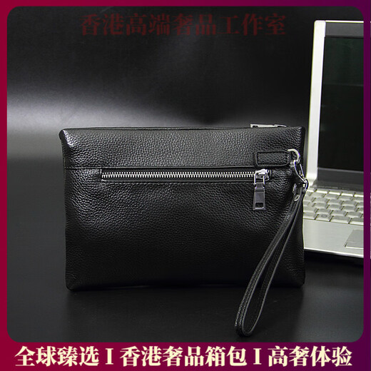 ACROSS light luxury brand men's genuine leather clutch bag men's business large capacity plaid bag casual hand grab wallet men's bag black
