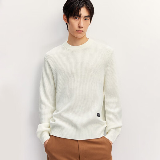 JACK&JONES Men's 25th Autumn and Winter Sweater Men's Trendy Round Neck Sweater Machine Washable Pullover Bottoming Sweater Milk White A42 M 175