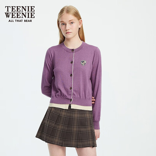 Teenie Weenie小熊女装毛衣2025年秋季新款时髦拼接假两件针织开衫 紫色 M