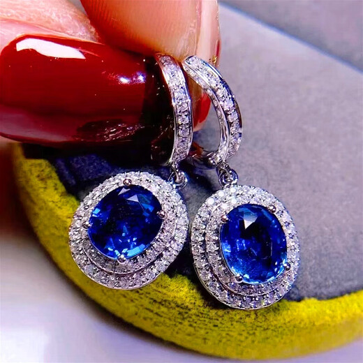 HEEKAIYI sapphire earrings for women cornflower blue 18k diamond earrings Chinese Valentine's Day birthday gift for wife and girlfriend Selected 3 carats/cornflower blue/certificate