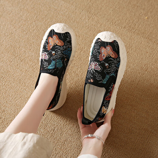 Canvas-Schuhe für Frauen im Sommer atmungsaktiven Retro-vielseitigen einbeinigen faulen Schuhen weicher Sohle bequemer nicht rutschfestem Kleidung-resistente Mutterschuhe YGNX-B8010-1 Schwarz 37