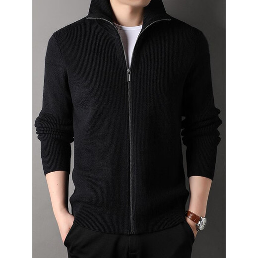 DVW international men's brand knitted wool cardigan autumn and winter new zipper loose solid color middle-aged wool top high-end dark coffee 2XL suitable for 160-180Jin Jin equals 0.5 kg