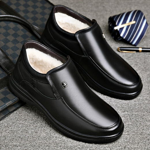 Zapatos de algodón para hombres de carpintería para el invierno Botas de cuero de terciopelo para zapatos de cuero de terciopelo para ancianos Sobres de cuero alto de cuero genuino de cuero de mediana edad y anciana zapatos de papá 9905 Negro [cuero de vaca de cuero real] Garantía de tres años 42