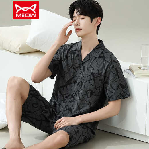 Catman (Miiow) Pyjamas Herren Sommer kurzärmelige Kurzfilme der Sommer-Männer-Männer-Stil können an der Außenseite locker und lässig und locker in großer Größe 6624 Männerstil 5xl Standard (260jin [Jin entspricht ca. 0,5 kg])) getragen werden.