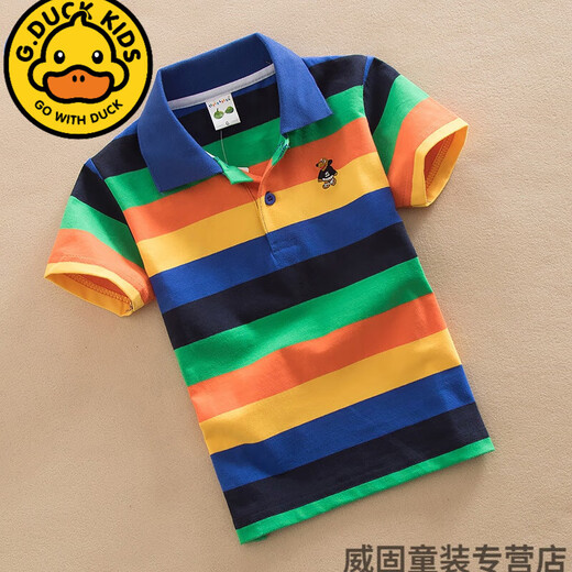 G.duck儿童男童棉质条纹短袖polo衫T恤0-15岁童装2024新款翻领小中大童 7029红白 170 4码=90cm
