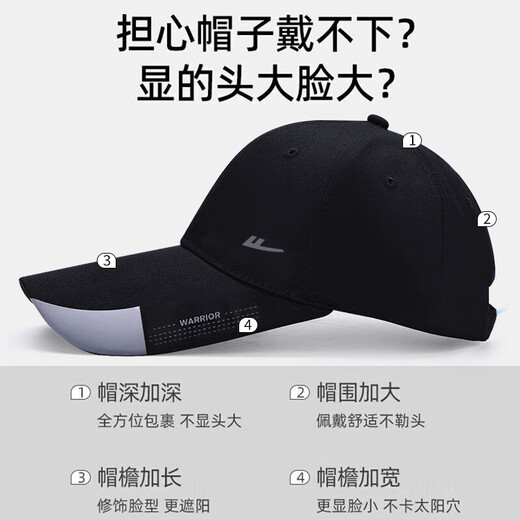 Pull-back baseball hat for men, available in all seasons, with enlarged girth and lengthened brim, outdoor sunshade, youthful fishing cap for women, black, one size fits all