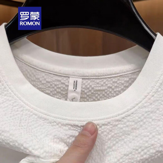 
ROMON (ROMON) 2025 new summer ice silk texture embroidered round neck men short-sleeved fashionable half-sleeved versatile light luxury T-shirt men [summer short* sleeves] 6628 white L 105-120Jin [Jin equals 0.5 kg]