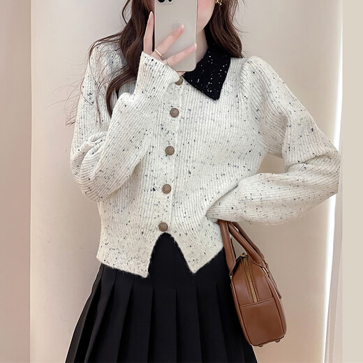 TonLion 2025 Autumn and Winter New Yarn Contrast Color Collar Design Women's Cardigan