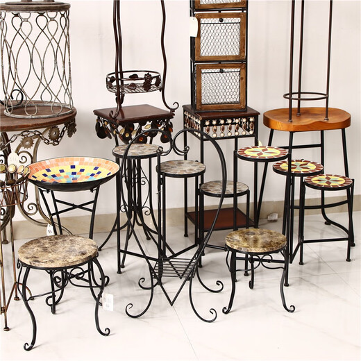 Collection of the Orphan Products of the Cat - American antique iron wood flower rack folding shelf flower pot storage shelf flower table green 42805-12804