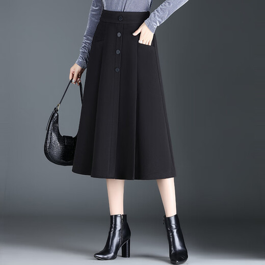 ROMON Woolen A-Line Skirt Women's Spring, Autumn and Winter New Umbrella Skirt Mid-Length Slim Style Elastic Waist Pleated Skirt Brown M Recommended 85-100 Jin Jin equals 0.5 kg