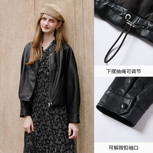 Xiangying cool style black leather jacket for women 2025 autumn new style high-end western style pu motorcycle short jacket black L 165/88A/110-125Jin Jin is equal to 0.5 kg