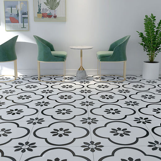 
All-ceramic Nordic 6060 black and white flower tiles restaurant clothing store bathroom anti-slip store wear-resistant floor tiles 6623 600*600