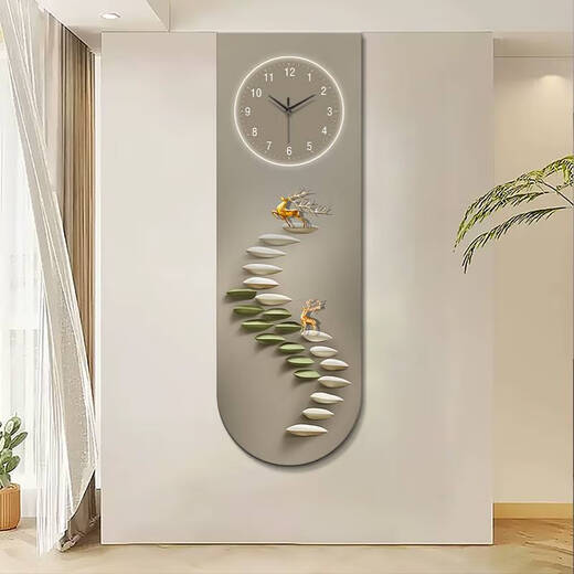 Yonghuan step by step high up U-shaped exquisite carving porch decoration painting Elk good meaning warm light background wall lamp painting X4877 70*210UV exquisite carving++ without light