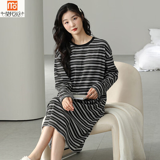 Pajamas Modal Summer 2025 Nouvelle-chemise de nuit pour le printemps et l'automne à manches longues en coton pur en automne et en hiver peut être porté sur la maison à rayures extérieure W9767 à manches longues 3xl 140-160jin [Jin est égal à 0,5 kg]