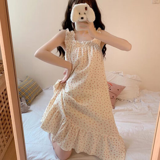INS Style Cherry Starge Simsner Nightgown para mujeres en verano Estilo delgado 2025 Nuevo Internet Celebridad Princesa Estilo dulce Pajama de estudiantes tendencia 9272# Cherry Bear M