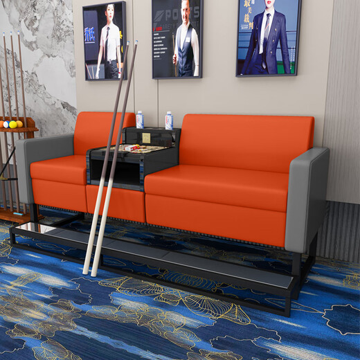 Billiard tables and chairs, billiard sofas and chairs, light luxury billiard hall viewing chairs, game-specific viewing booths, leisure chairs, No. 2 three-seater + locker, orange and gray color matching