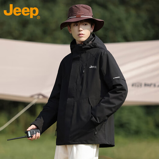 Jeep (JEEP) Jacket Men's Jacket Autumn and Winter Three-in-One Men's and Women's Couple Assault Mountaineering Clothes Black XL