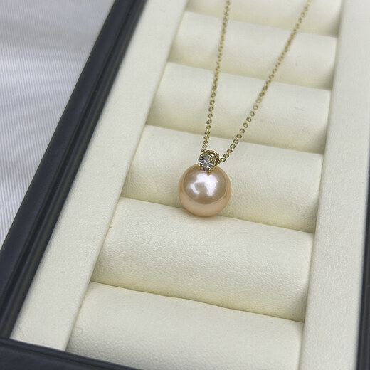Bai Shengli 18K gold buckle + diamond freshwater pearl Chinese Red Princess pendant comes with silver chain 11-12MM orange 45cm