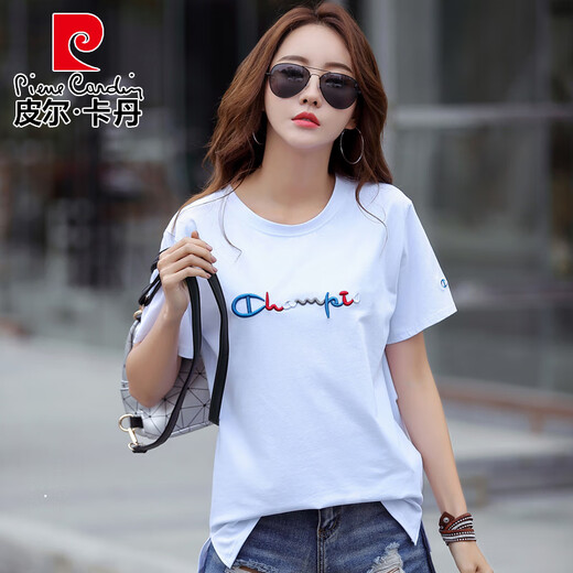 
Pierre cardin light luxury high-end cotton short-sleeved T-shirt for women in summer new embroidered T-shirt for half-sleeved stylish loose casual T-shirt 9922 white M 110-125Jin [Jin equals 0.5 kg]