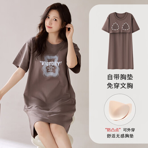 何佳功带胸垫睡裙女款夏季2025年新款可外穿女士睡衣家居服 12532 【带胸垫100棉】 M 【推荐80-100斤b