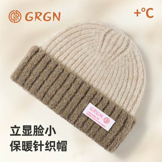 GRGN woolen hat women's winter warm knitted hat large head circumference thickened Baotou hat cold protection ear hat confinement hat