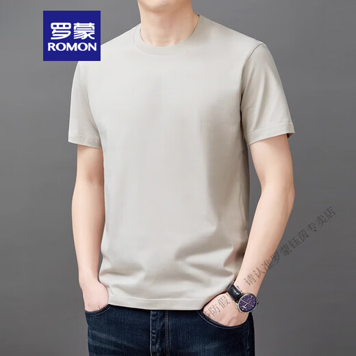 罗蒙（ROMON）纯棉t恤男士短袖宽松圆领上衣夏季2025新薄款休闲体恤衫男 YS9929黑色 均码 120【141-160斤】