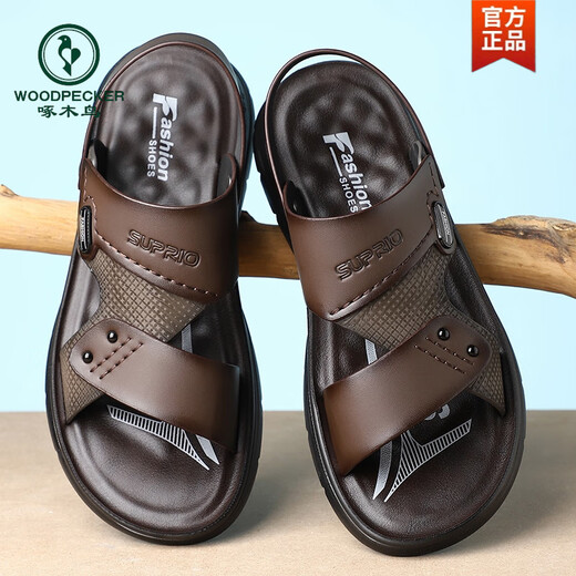Woodpecker ultra-light soft-soled sandals men's shoes non-slip beach sandals dual-purpose casual outside breathable middle-aged summer 2025 new model 6187 black 38