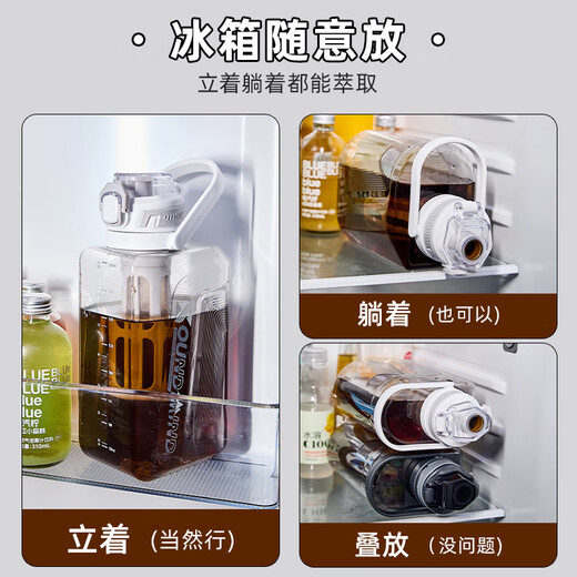 Private high-quality large-capacity water cup for men, tritan tea water separation, cold brew tea cup, cold brew sports kettle summer (extended tea bin + double drink + with scale) black 2100ml