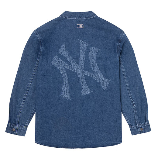 MLB official denim style male and female couple back label with large LOGO fashionable 26 spring new long-sleeved denim shirt New York Yankees/Indigo M 170/92A
