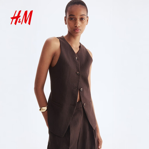 H/M2025 summer new women's clothing fashionable casual and versatile long vest 1288086 White S 160/84 36