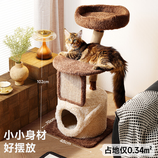 Beast brand cloud solid wood cat climbing frame small apartment cat frame with nest cat scratching post cat shelf cat tree cat nest cat scratching board integrated small tree house solid wood pillar + large nest