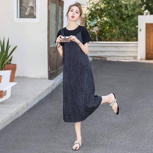 Sibushe Fake Twip T-shirt jupe T-shirt 2025 Été Nouvelle femme mode Casual Style Round Contrast Pullover Robe