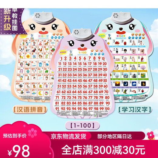 浮造宝宝有声早教挂图儿童点读识字数字学习玩具拼音字母表墙贴 3张组合果蔬+动物+人物送电池+
