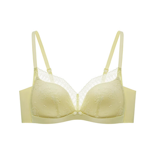 Maniform Zhuzhu Same Style Sexy French Lace Wireless Bra Women's Thin Push Up Small Breast Show Big Bra Yellow Green 75B (34)