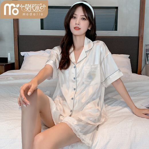 Modal 2025 Neue Eisseide Pyjamas für Frauen kurzärmelige Sommer dünne Seidenseide können außerhalb von Heimkleidung Set Frühling und Sommereis 5009 m 80-100jin getragen werden [Jin ist 0,5 kg]