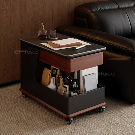 Fashati government subsidizes the living room side table movable sofa side table Italian minimalist side cabinet small trolley tea table storage rack BJ3023 [white + walnut color] movable cart side table