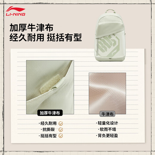 李宁（LI-NING）反伍BADFIVE丨双肩背包男女同款2025新款潮流百搭运动包ABSV413 白泽绿-乳白色-1 F