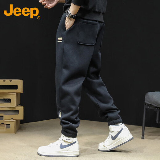 JEEP Casual Pants Men's Autumn and Winter Loose Tights Trousers Men's Warm Pants Sweatpants Black XL