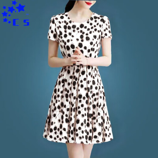 CS.LION Temperament Reducing Ice Silk Dress 2025 New High-end Women's Short Sleeve Middle-aged and Elderly Mother Summer Skirt for Women Summer 9905 Skirt M 80-100Jin [Jin equals 0.5 kg]